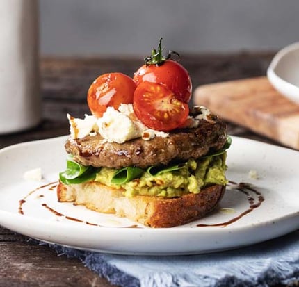 Lite Open Sandwich using Angel Bay Gourmet Lite Beef Patties