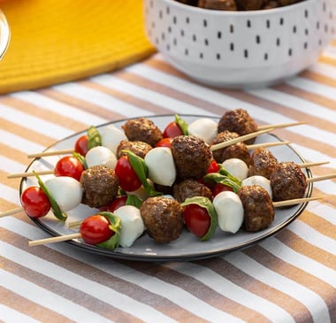 Caprese Meatball Skewers using Angel Bay Gourmet Beef Meatballs