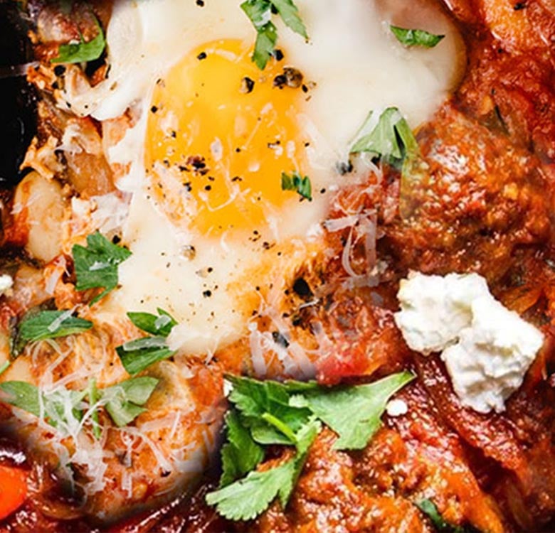 Baked Breakfast Eggs with Angel Bay Meatballs
