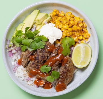 Beef Patty Chipotle Bowls with Charred Corn & Avocado