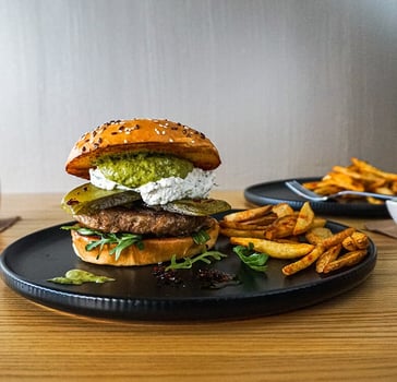 Healthy Beef Burger with Herb Sauce and Fresh Ricotta