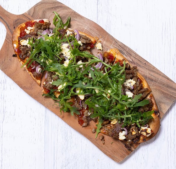Lamb Flatbreads with Sundried Tomato & Olive Chutney