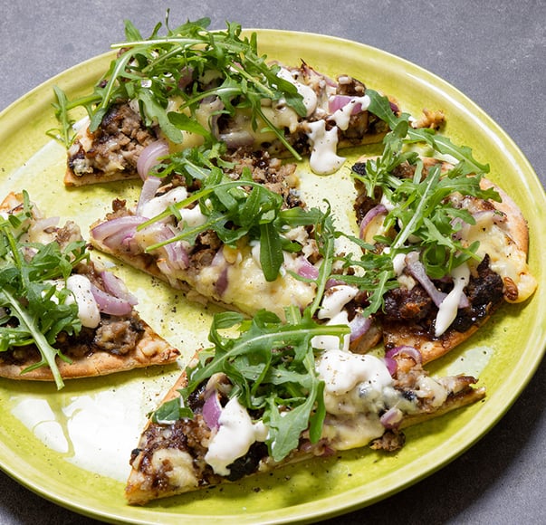 Loaded Beef Flatbreads with Caramelised Onion & Rocket