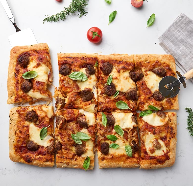 Meatball Margarita Pizza using Angel Bay Gourmet Beef Meatballs