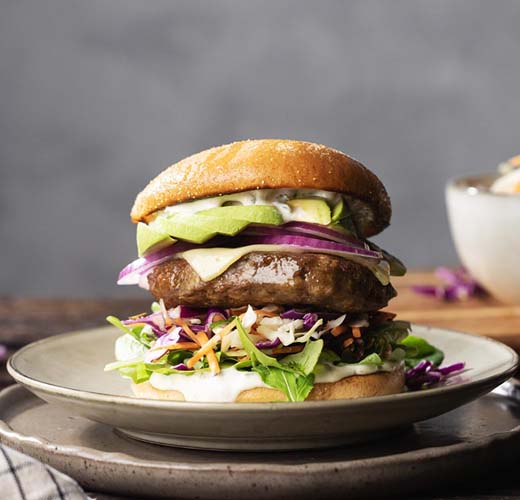 Gluten-Free Beef and Avocado Burger using Angel Bay Premium Gluten Free Beef Patties