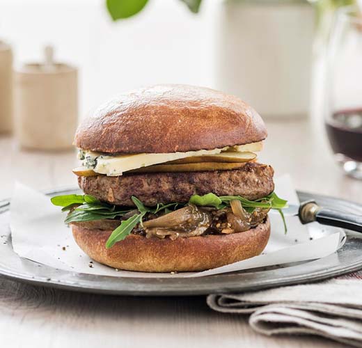 Premium Angus Burger with Blue Cheese and Pear using Angel Bay Premium Angus Beef Patties