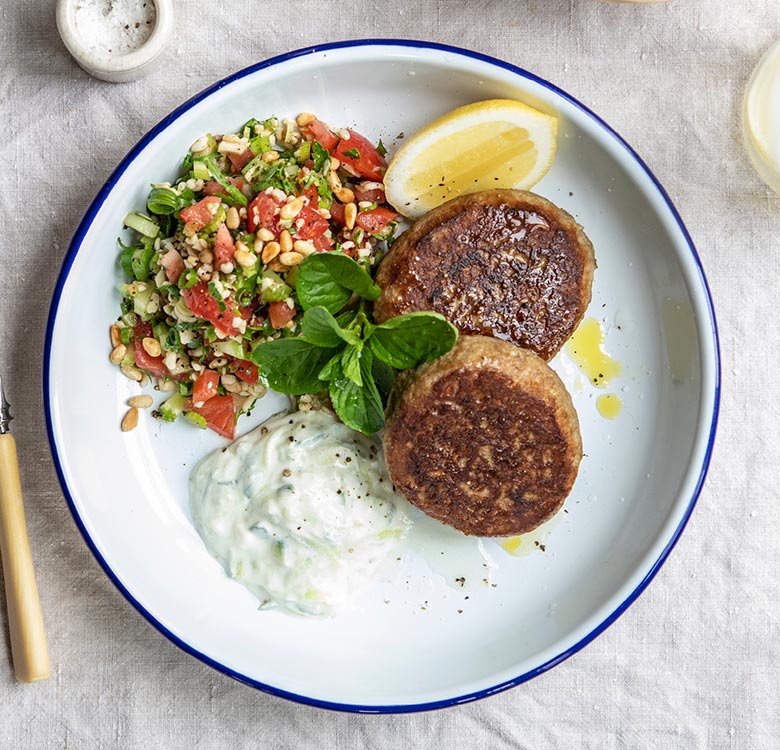 Lamb Rissoles with Pearl Barley Salad using Angel Bay Gourmet Lamb Rissoles