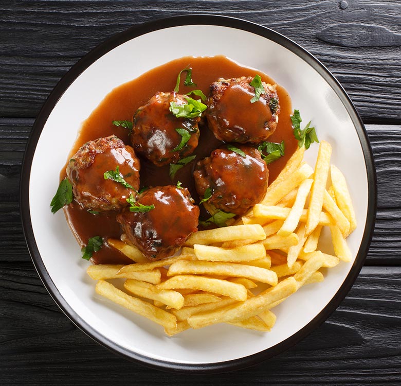 Meatballs, Chips and Gravy