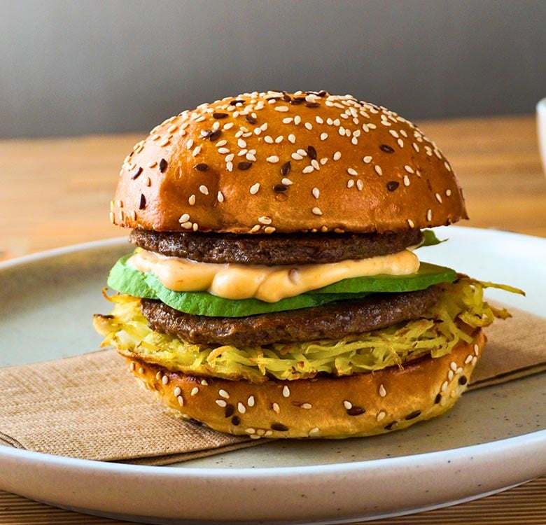 Potato Latkes and Breakfast Sausage Burger