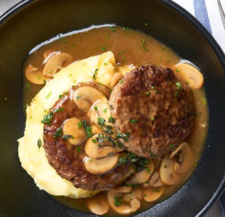 Rissoles with Creamy Mash and Mushrooms