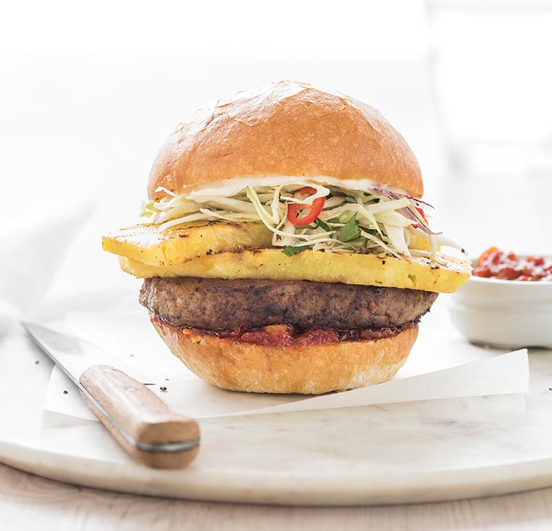 Slaw and Grilled Pineapple Burger